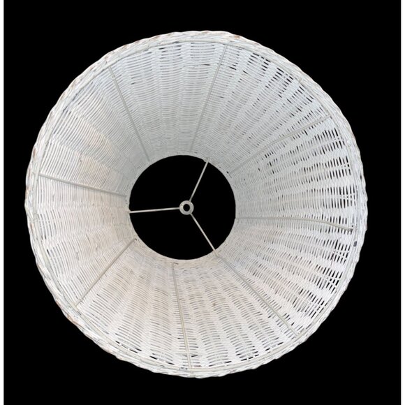 Vtg White Woven Wicker/Rattan Lamp Light Shade 10" Tall - Picture 3 of 4